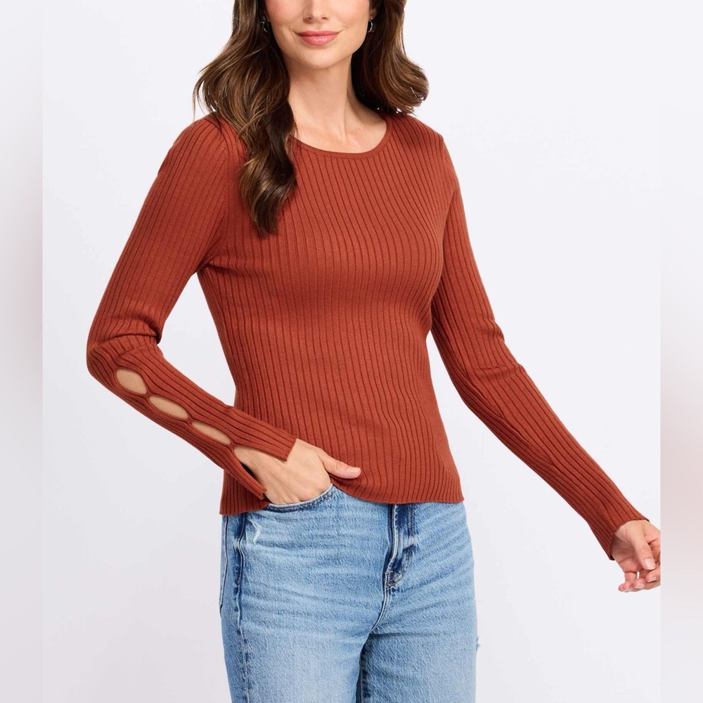 Love Ellie Women's Ribbed Rust Sweater Burnt Orange Size Small
